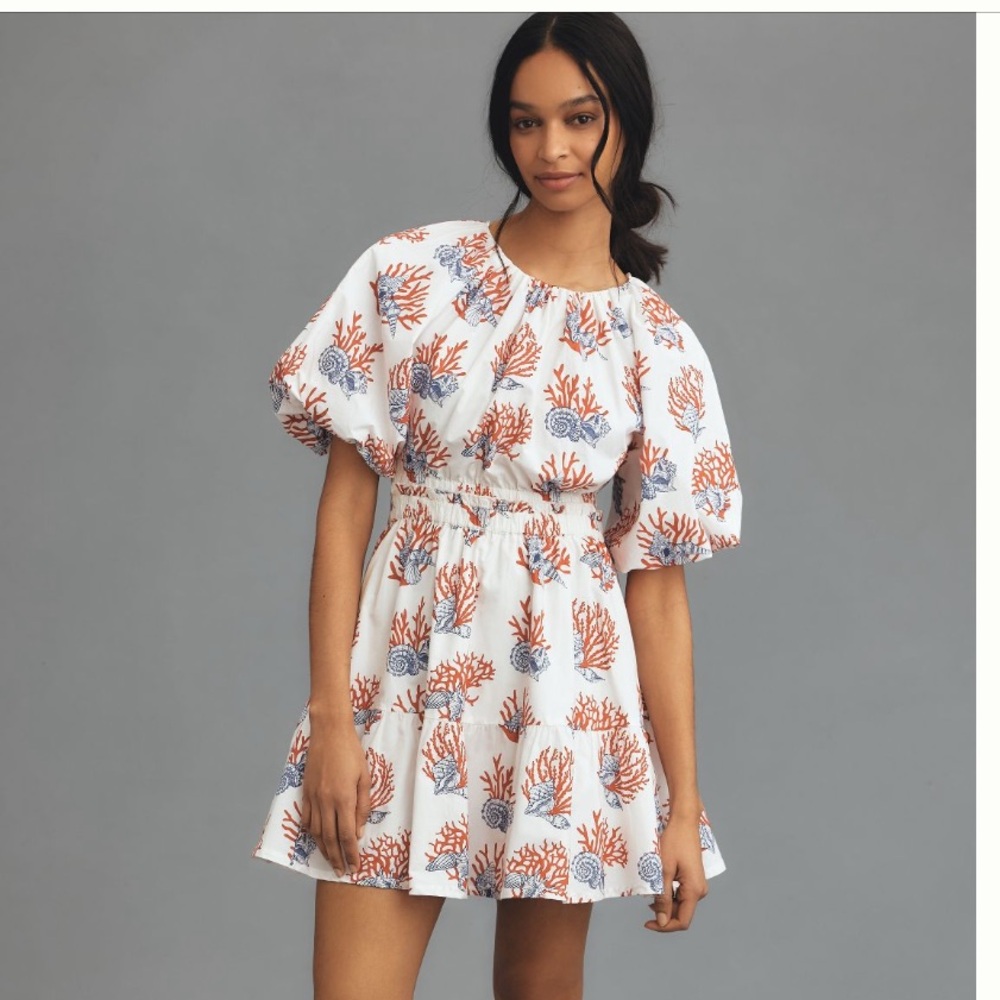 NWT Anthropologie Priya Israni Short-Sleeve Printed Mini Dress